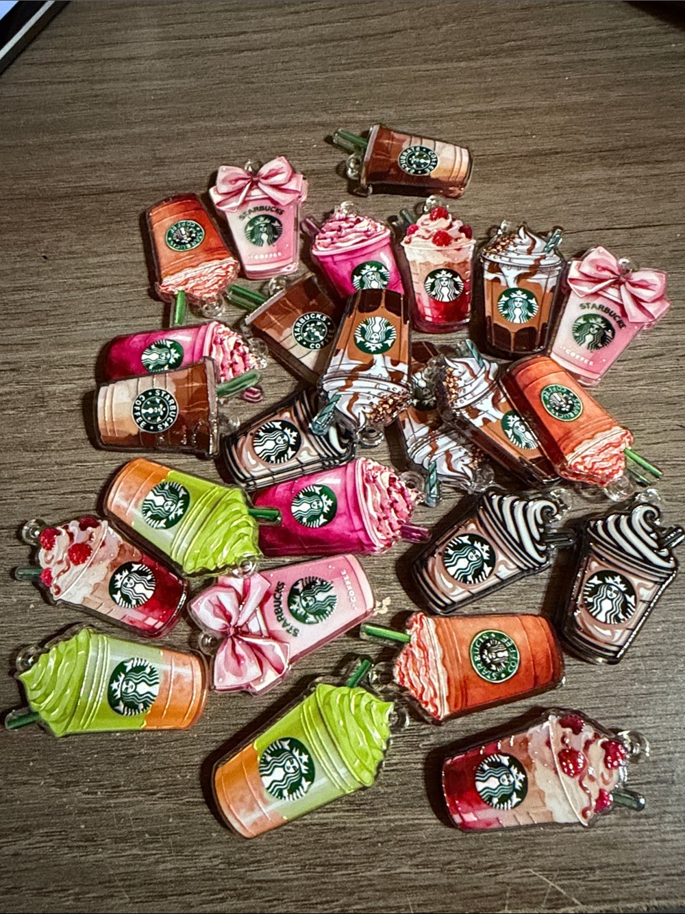 25 piece Starbucks Mini Frappuccino Charms in Pink, Green, Brown, Orange, Red